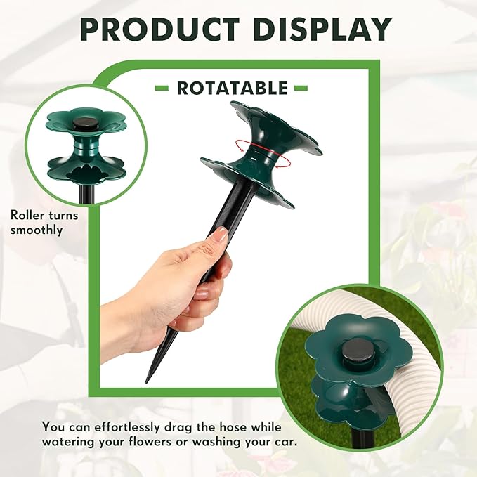 Blulu 12 Packs 9.84 Inch Garden Hose Guide Spike, Flower Shaped Water Hose Holder Spike Stand with Stake, Heavy Duty Green, Keeps Garden Hose out of Flower Beds, for Plant Protection