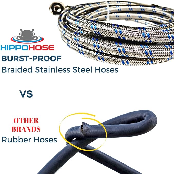 Washing Machine Y-Mixer/Y-Split Water Hose - Burst Proof STAINLESS STEEL - (1 FT) Long Legs - 3/4 Inch Brass Fittings - Y-Splitter Water Hose Connector for Washing Machines Hot & Cold Water Supply