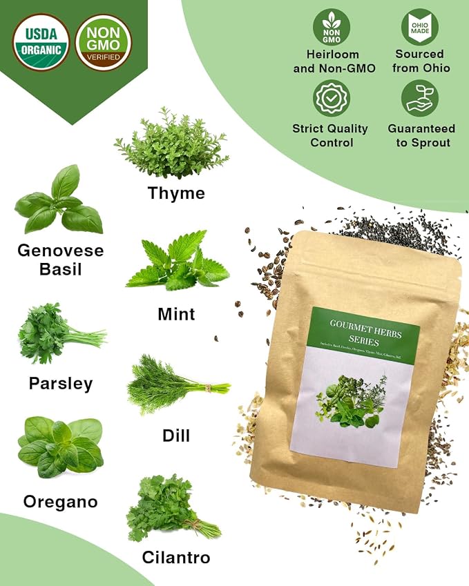Gourmet Herbs Seed Pod Kit for AeroGarden, iDoo, Ahopegarden, MUFGA with Basil, Parsley, Thyme, Mint, Cilantro, Dill, Oregano(12-Pod)