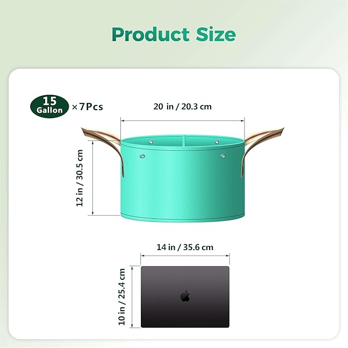 7 Pcs 15 Gallon Grow Bags, PE Garden Grow Bags for Plants with Branch-Binding Holes and Bottom Drain Holes, Ideal for Vegetables, Strawberries and Flowers