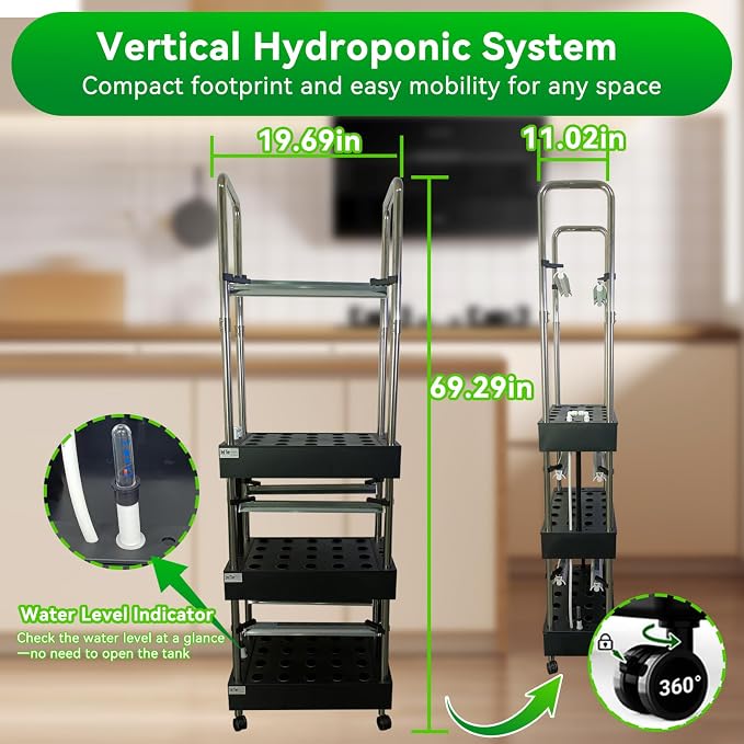 Indoor hydroponics Growing System, Large Vertical Hydroponic Garden with Smart Full-Spectrum Grow Lights, Auto Circulating Water, Mobile Indoor Gardening System for Herbs, Vegetables & Fruits