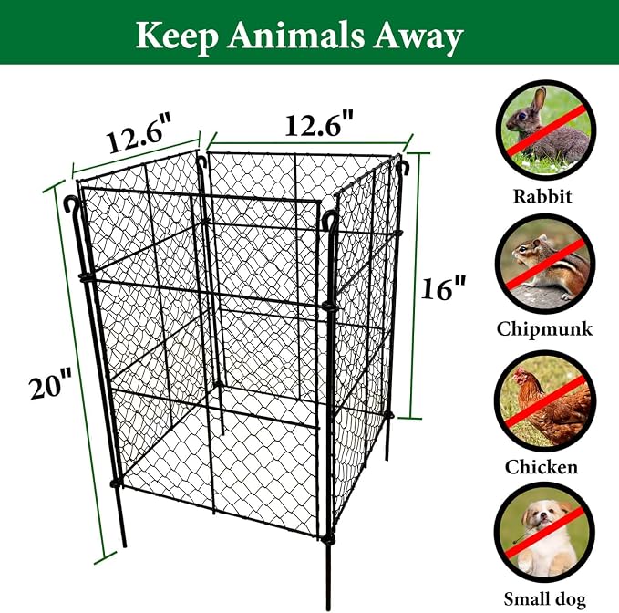8 Pack Plant Protectors from Animals, 32Pcs DIY Plant Cages 12.6"x12.6"x16", Chicken Wire Garden Animal Barrier, Keep Rabbits & Chipmunks Out for Vegetables, Shrubs & New Plants