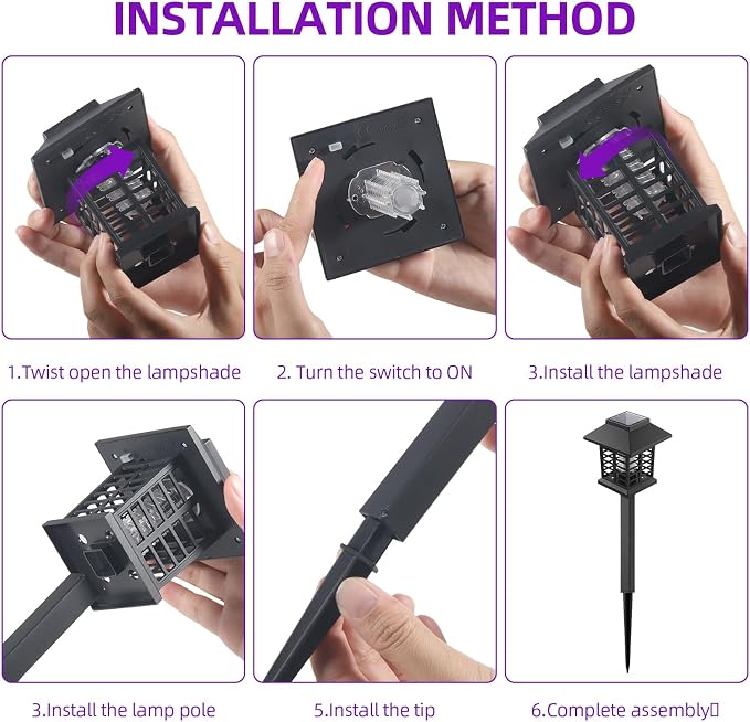 2026 Solar Bug Zapper Outdoor Waterproof Mosquito Repellent Outdoor Patio Mosquito Trap & Killer for Garden, Backyard, Farm, Solar Powered Fly Zapper for Small Flying Insect, Flies, Gnats, Moths(4)