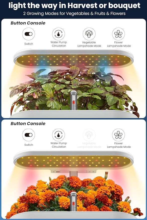 inBloom 12 Pods Hydroponics Growing System Indoor Garden with LED Grow Light and Pod Kit, Plants Germination Kit with 4.2L Water Pump Accelerate, Height Adjustable, Gardening Gifts for Women, White