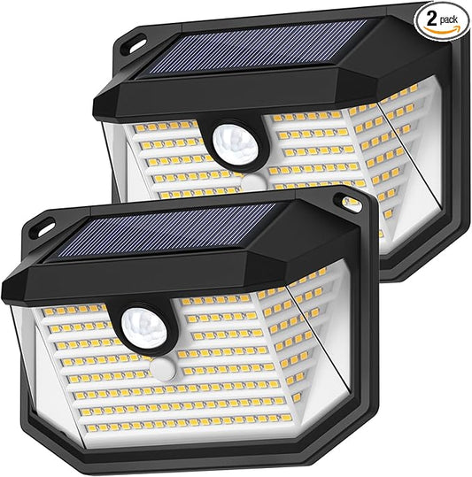2-Pack Solar Outdoor Lights, Super Bright Solar Powered Motion Sensor Outdoor Lights, Warm White, 178s LED Outside Security Wall Lights for House, Porch, Fence
