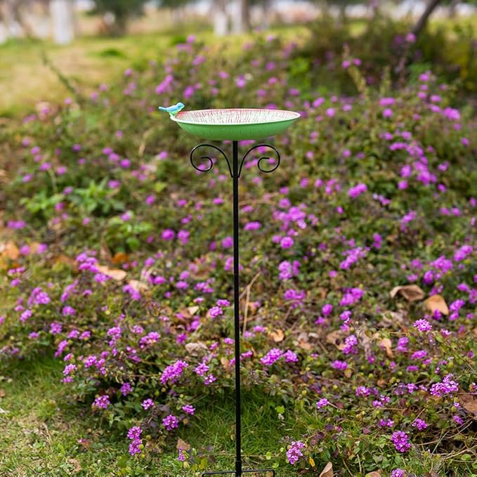 Metal Bird Bath for Outdoor,10" Standing Frees Birdfeeder with Metal Stake,Vintage Bird Baths Feeder Bowl for Outdoors Garden Patio Yard Lawn Decor (Green)