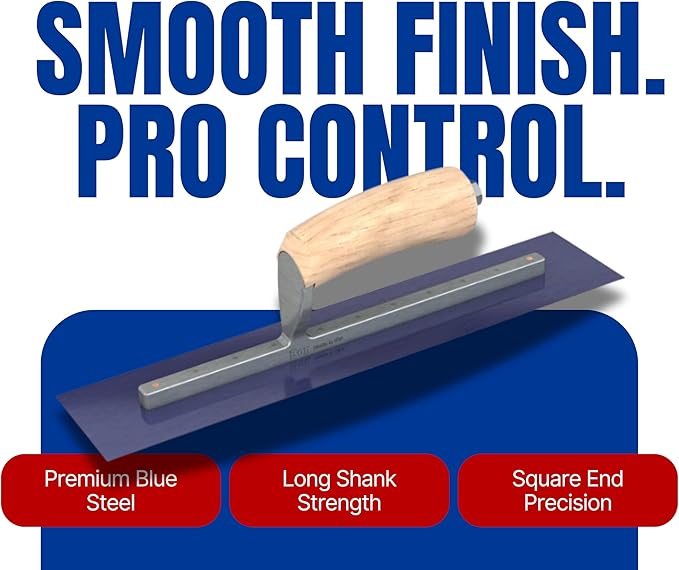 Bon 66-177 Steel City Finish Trowel - Square - Blue Steel - 14 X 3 - Wood