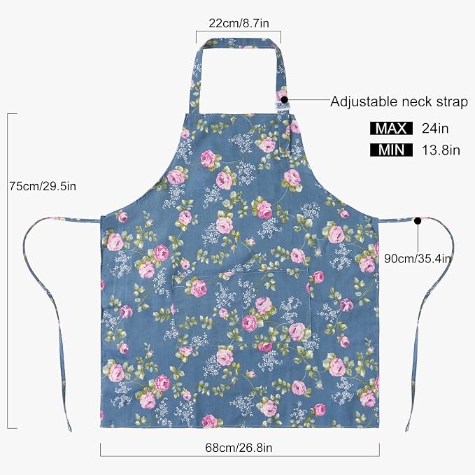 DILLMAN Aprons for Women with Pockets Cotton Linen Cooking Kitchen Baking Soft Durable Floral Gardening Apron