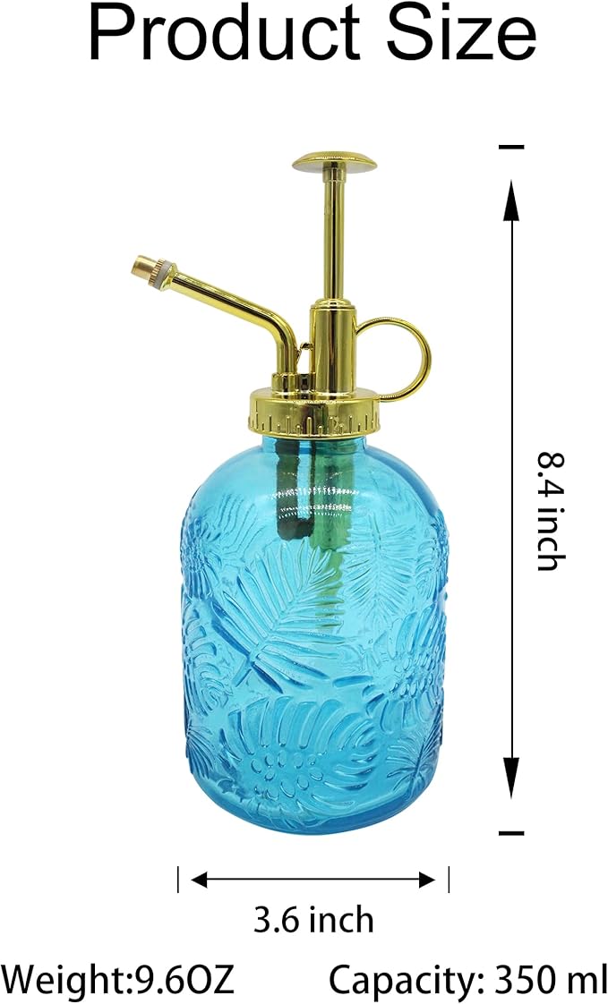 Glass Plant Mister Spray Bottle, 350ML Vintage Plant Spritzer, Succulent Watering Bottle Glass with Top Pump, Small Plants Sprayer Watering Can for Indoor
