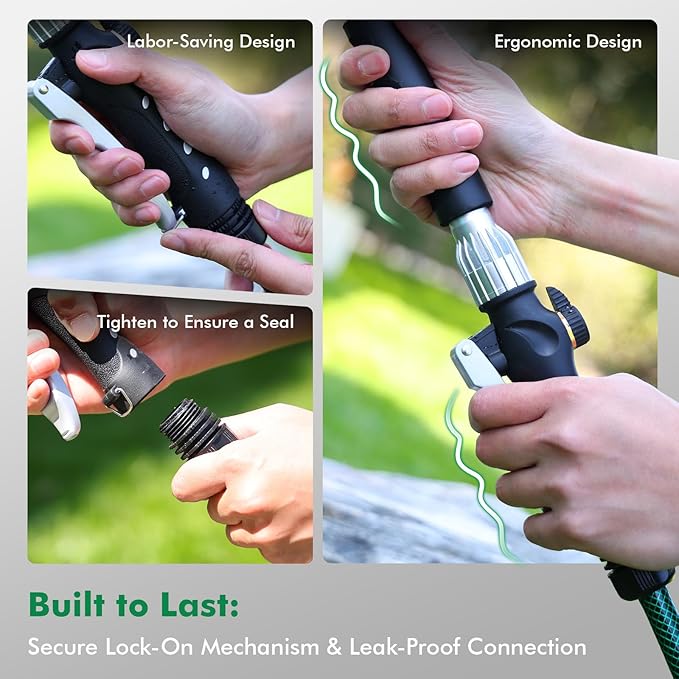 RESTMO Heavy Duty Full Metal 24 Inches Watering Wand, Gentle Soft Full Shower Sprayer Wand with Lockable Front Trigger, Hose Wand for Hanging Baskets, Shrubs, Plants, Flowers, Garden and Lawn, Green