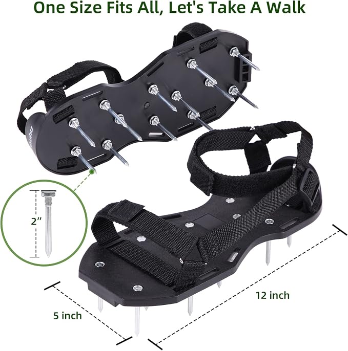 Ohuhu Lawn Aerator Shoes with Stainless Steel Shovel, Free-Installation Aerating Shoe with Hook&Loop Straps, Heavy Duty One-Size-Fits-All Spiked Aerating Sandals for Garden Grass