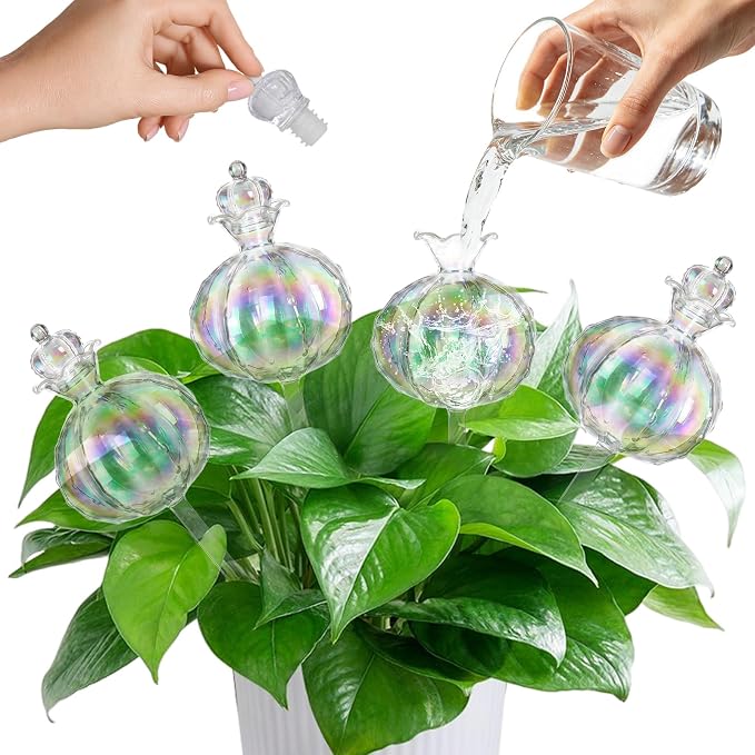 4pcs Plant Watering Globes Self Watering Planter Insert Devices,Glass Watering Bulbs Cactus Shape Automatic Watering Bulbs for Indoor Plants Top-Fill Watering Rainbow Colors
