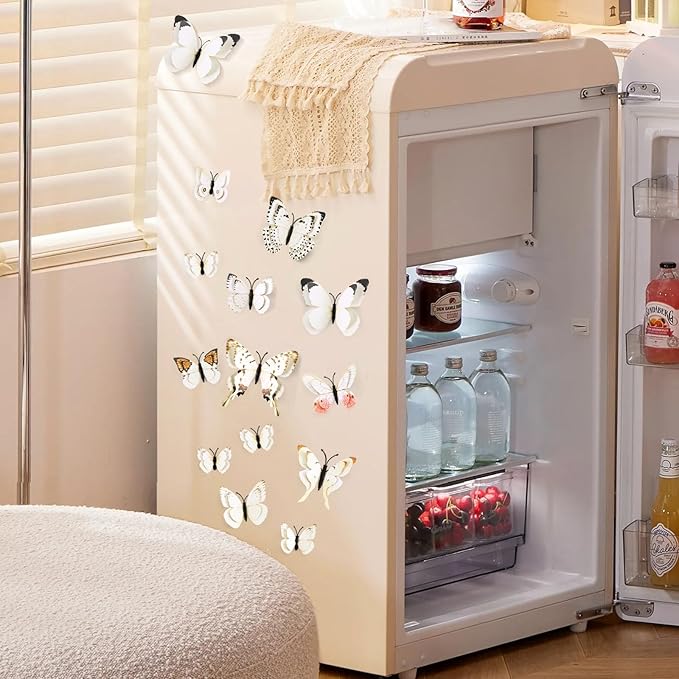 SAOROPEB 3D Butterfly Wall Decor, 72 Pcs Double Layer Butterfly Decorations for Party Decorations Locker Decor Refrigerator Decal, Reusable (White)