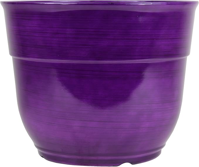 Garden Elements Indoor/Outdoor Glazed Brushed Happy Plastic Planter, Large, Dark Purple, 15"