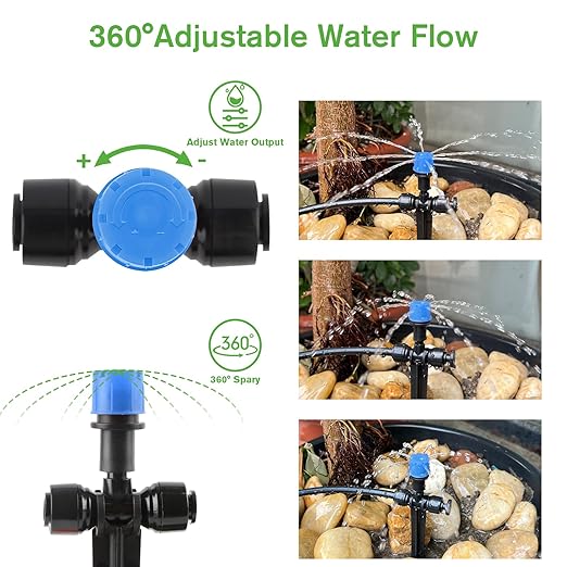 Kalolary Drip Irrigation Emitters, 30pcs Quick Connect Adjustable 360 Degree Water Emitters for for 1/4" Tubing, Durable Irrigation Drippers for Garden, Lawn, and Greenhouse Watering Systems(Blue)