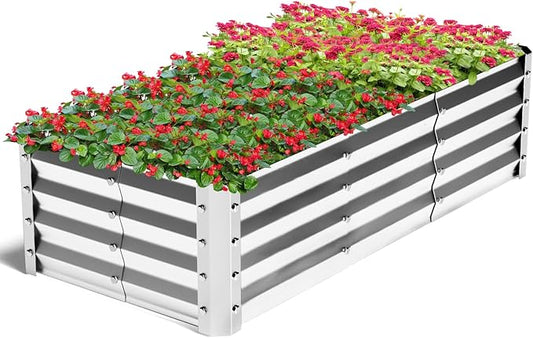 Highpro Galvanized Raised Garden Bed Kit, 4×2×1ft Planter Box for Outdoor Gardening and Planting, Large Bottomless Metal for Vegetables, Herb, Fruits, Flower, Silver
