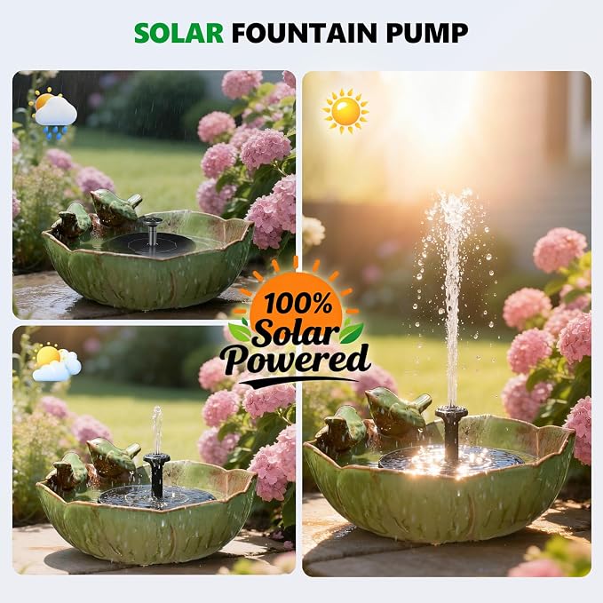 Ceramic Bird Bath for Outdoors, 10.1" Hummingbird Fountains Solar Power Ground Ceramic Bird Baths Bowl for Outside, Large Table Top Garden Décor for Patio, Yard & Home