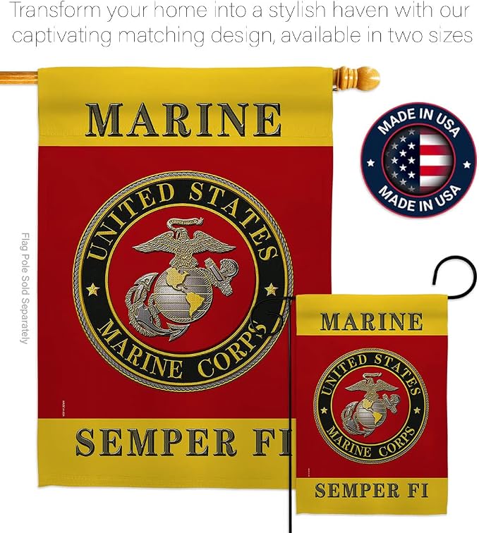 US military Marine Corps USMC Semper Fi Flag Double-Sided Lawn Decoration Gift House Garden Yard Banner United State American Military Veteran, 12" x 18.5 Made in USA
