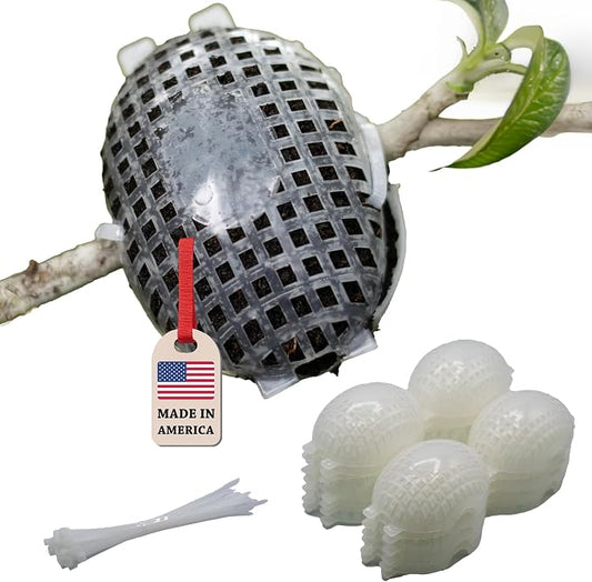 Air Layering Propagation kit with Zip Ties | 12 Pack | 4 inches Wide x 5 inches Long | Plant Rooting Pods - Supports Aerial Roots Growth | Ventilated and Hinged Design | Made in USA