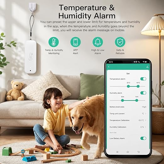 WiFi Hygrometer Thermometer Sensor: Wireless Smart Temperature Humidity Monitor with App Notification Alert, Data Storage Export, Calibration Function, Compatible with Alexa (White-1PCS)