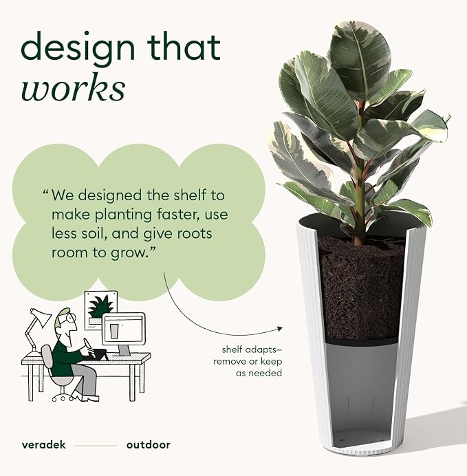 Veradek Demi Series Tall Planter for Porch, Patio, Backyard | Durable Plastic-Stone Composite Material | Modern Décor for Tall Plants, Grasses