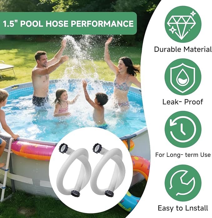1.5" Pool Pump Hose for Intex Sand Filter Pumps & Saltwater Systems 29060E Pool Filter Hose for Intex & Coleman Above Ground Pools Parts 59" Long replacement hoses with 4 Washers, 2 Pack (2)