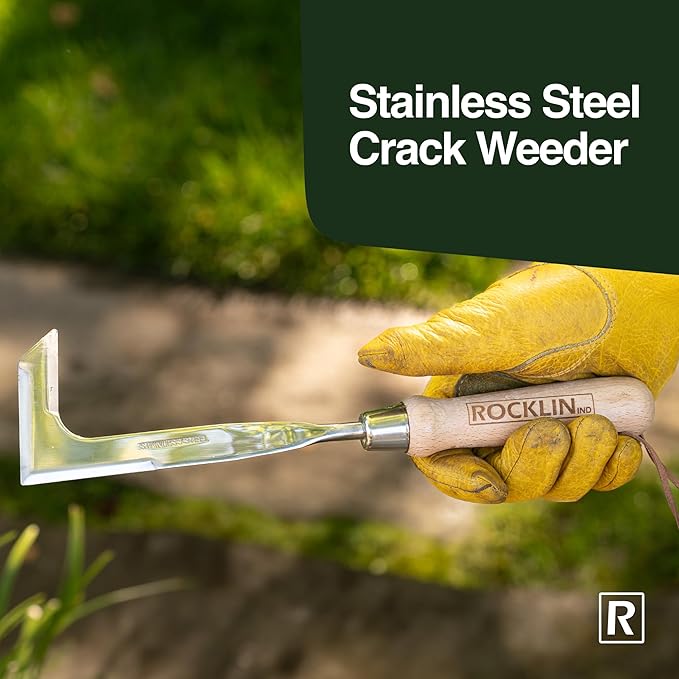 Rocklin™ Crack Weeder – 13" Stainless Steel Manual Crevice Weeding Tool with Beech Wood Handle – L-Shaped Blade for Sidewalk, Patio, and Garden Weed Removal for Dad, Husband & Men