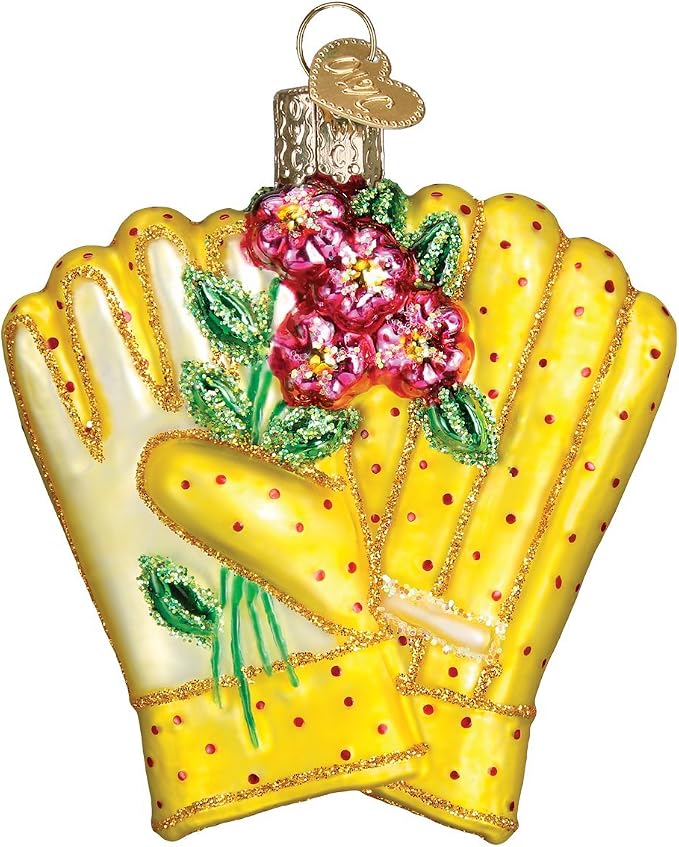 Old World Christmas Gardening Gloves Glass Blown Ornament for Christmas Tree, Handcrafted Holiday Decoration, Garden Collection