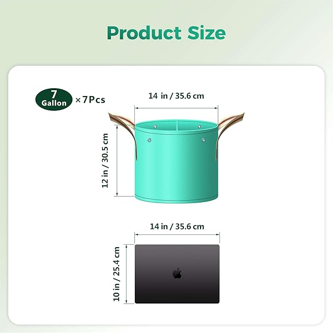 7 Pcs 7 Gallon Grow Bags, PE Garden Grow Bags for Plants with Branch-Binding Holes and Bottom Drain Holes, Ideal for Vegetables, Strawberries and Flowers