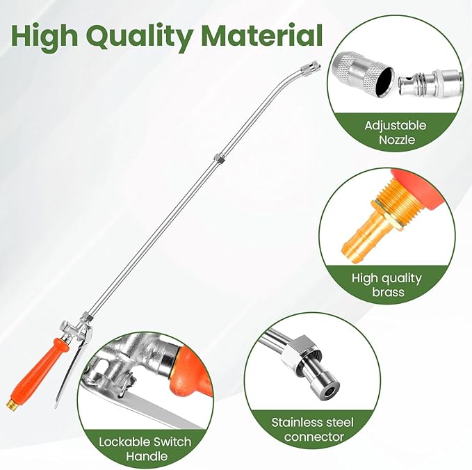 36" Sprayer Wand All Metal Replacement Sprayer Wand, Suitable for 1/2" Hose Quick Connector, 1/4" & 3/8" & 1/2" Brass Barb Spray Wand, Built-in Shut Valve Stainless Steel Spray Wand