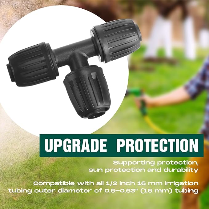 Pushglossy 32 Pcs 1/2 Tubing Irrigation Fittings Kit 1/2 ID x 0.6-0.63 OD 16 mm Drip Irrigation Barbed Connectors 4 Switch Valves, 8 Tees, 8 Couplings, 4 Elbows, 4 Ends, 4 Adapters (Green, Black)
