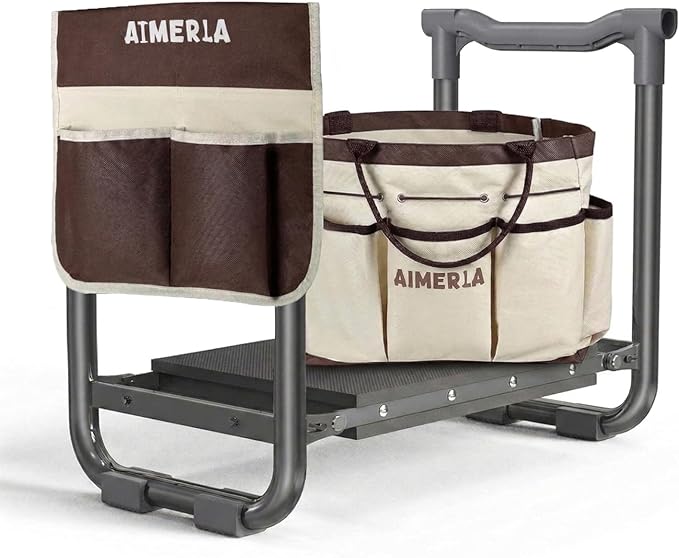 Aimerla Foldable Garden Kneeler Seat Heavy Duty [Upgraded Widened Thick Kneeling Pad] Garden Stool with Large Garden Tool Bags with Pockets - Portable Garden Bench Gardening Gifts for Parents