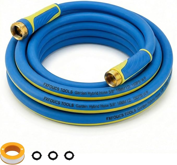 PremiumPro 25FT 5/8" Heavy Duty Reinforced Garden Hose, Large Flow,600 PSI Burst Pressure, Four Layer Hybrid Polymer Anti Kink with 360 Swivel Brass Connectors and handle for yard,washing & irrigation