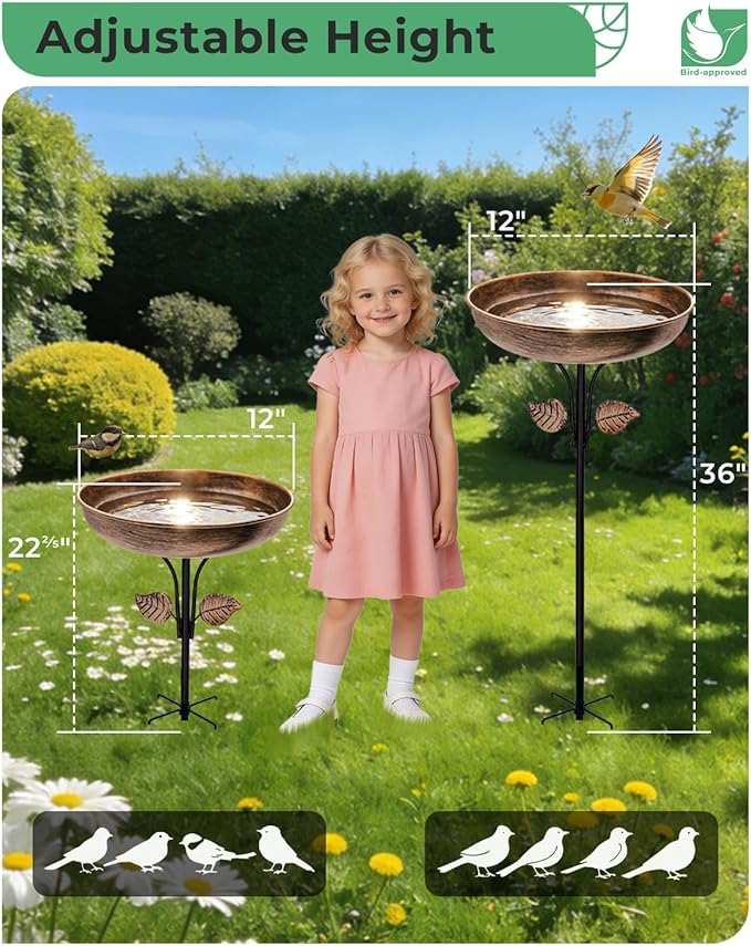 Metal Bird Bath for Outdoors, 12" Dia Bowl with Stable Upgrades Stake Birdbaths Garden Yard Lawn Decor 0.7 Gallon