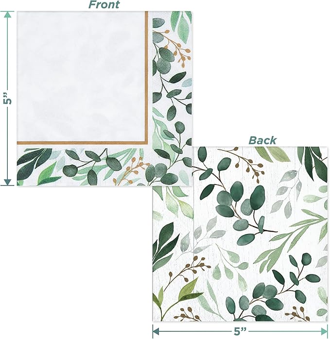 Eucalyptus Greens Garden of Love Bridal Party Supplies - Paper Dessert Plates, Beverage Napkins, and Forks (Serves 16)