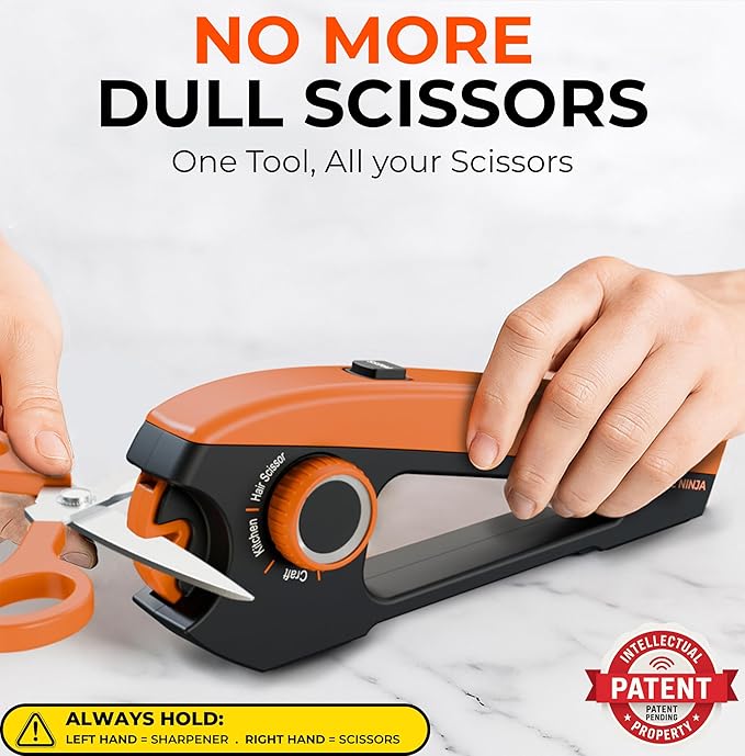 Scissors Sharpener – 4 Angle Settings for Kitchen, Fabric, Hair & Craft Scissors – Quick, Safe Sharpening for All-Purpose & Heavy-Duty Scissors – Right Hand Use