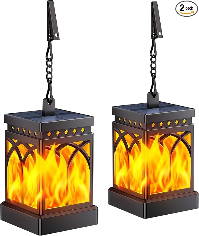 KOOPER Solar Lanterns Outdoor Waterproof, Two Modes Hanging Solar Lantern Lights for Outside, Auto ON/Off Lanterns Decorative Outdoor for Garden Table Yard Path Tree Patio Lawn Decor, Gifts, 2 Pack