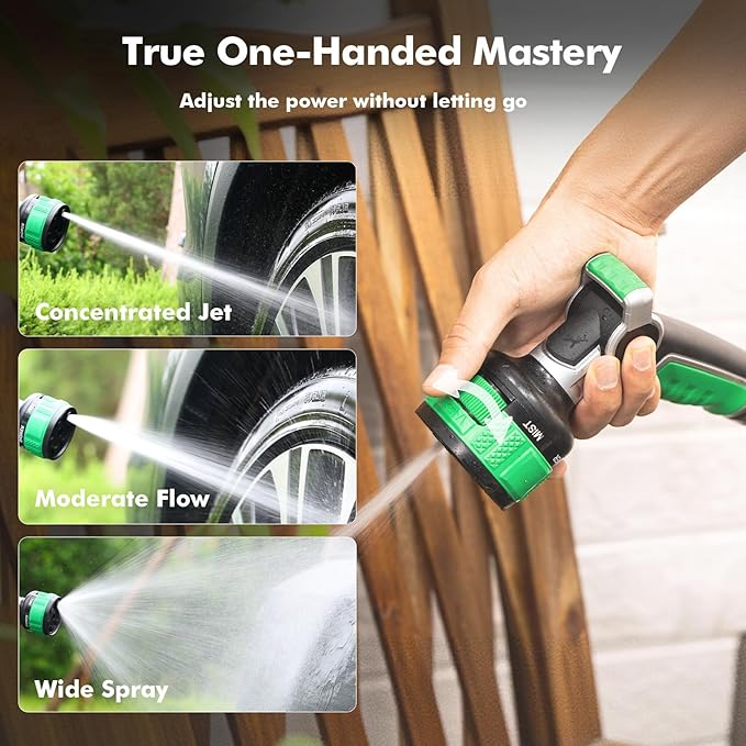 RESTMO 2-in-1 Water Hose Nozzle Heavy Duty, Garden Hose Nozzle with 9 Adjustable Spray Patterns, High Pressure Hose Sprayer Nozzle with Flow Control for Watering Plants & Lawns, Washing Cars & Pets