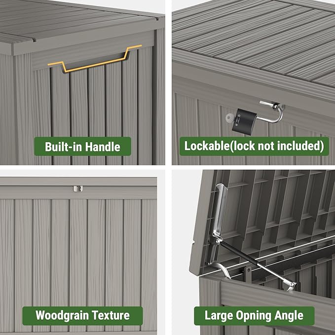 Mars Villa 180 Gallon Outdoor Storage Box, Large Waterproof Resin Deck Box for Patio Furniture Cushions, Pool Supplies, Gardening Tools, Lockable, Weatherproof and UV Resistant, Grey