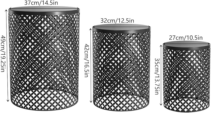 Metal Frame Accent Table,Cylindrical Outdoor Side Table,Decorative Garden Stool,Set of 3 Nesting Side Table,Modern Decorative Garden Stool for Patio Balconies Cafes Parks (3, Black)