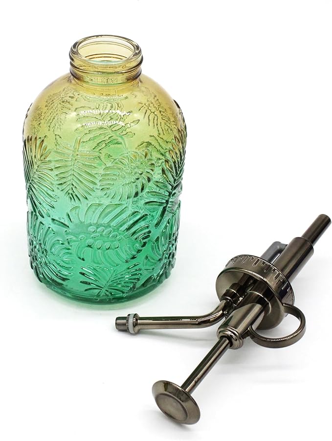 Glass Plant Mister Spray Bottle, 350ML Vintage Plant Spritzer, Succulent Watering Bottle Glass with Top Pump, Small Plants Sprayer Watering Can for Indoor (Brown Green)