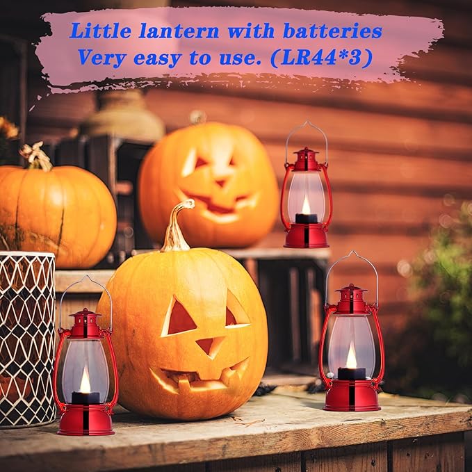 LLQ 12 Pack Vintage Decorative Lanterns, Red Mini Candle Lantern Decorative LED Candle Holders with Flameless Candles for Wedding Table Centerpieces, Christmas Party Outdoor Decorations