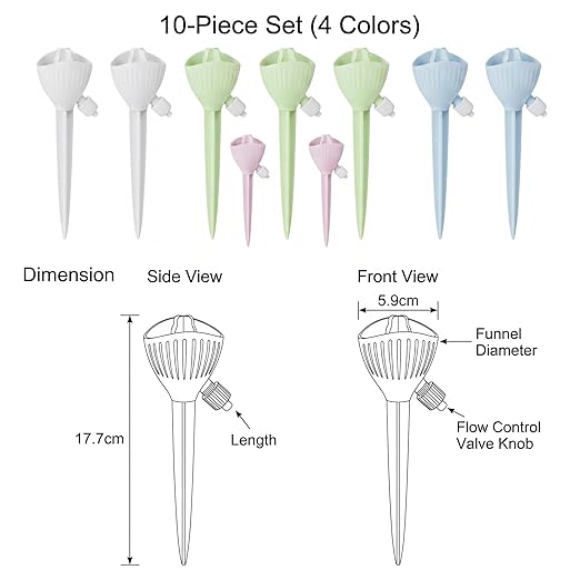 Self Watering Spikes for Plant - Automatic Plant Watering Spikes Devices with Adjustable Control Valve Switch for Indoor & Outdoor Potted Plants! (3 Each of Pink, Green 2 Each of Blue, White)