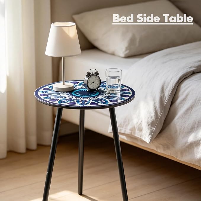 Outdoor Side Table Set of 2 Patio Side Tables for Outside Black End Tables Small Outdoor Table Round Patio End Table Metal Side Table Outside, Indoor, Living Room, Small Spaces, Midnight Feather
