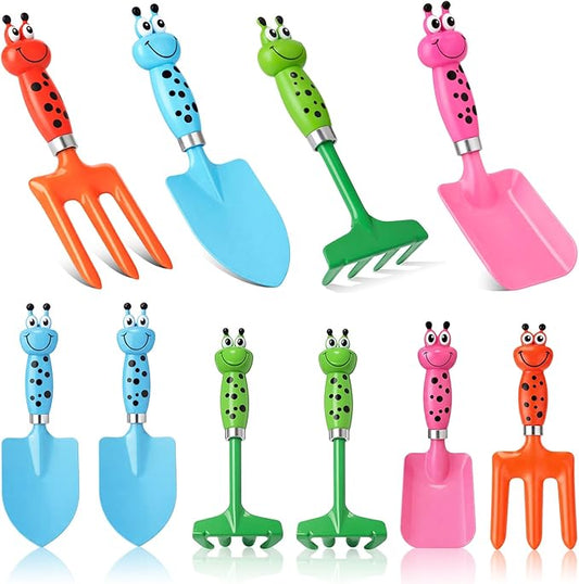 10 Pack Beach Toys for Kids Children Sand Box Toy Kit Kids Beach Shovels with Rake Fork Trowel Bulk Metal Gardening Tool Gift for Toddler Digging Weeding Summer Outdoor Sensory Sand Play