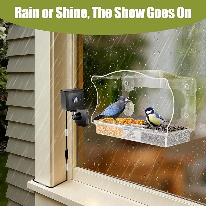 Waterproof Smart Window Bird Feeder with Camera & AI Bird Identifier, 2K HD Auto-Capture Video, Window Mounted with Strong Suction Cups, Unique Gift for Elderly Parents & Birding Lovers