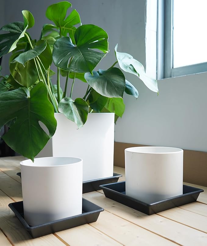 NIMYAU Square Plant Saucer 5 Pack 8 10 12 14 16 18 20 Inch, Flower Pot No Holes Plant Drip Trays, Plant Trays for Pots Heavy Duty Plastic Plant Saucers for Indoors Outdoors