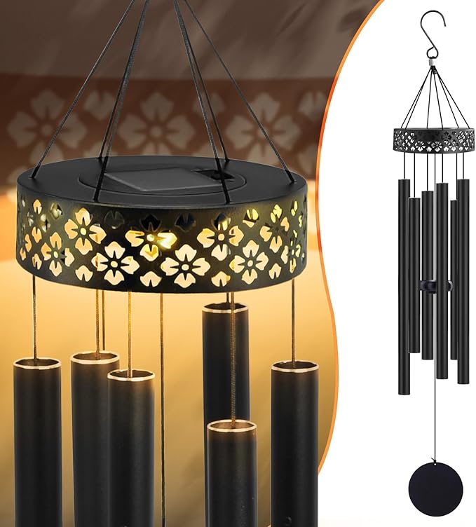 42" Solar Deep Tone Wind Chimes for Outside Clearance, Solar Large Metal Windchimes for Loss of Loved One, Memorial Heavy Duty Chimes Outdoor for Garden,Sympathy Gifts,Black