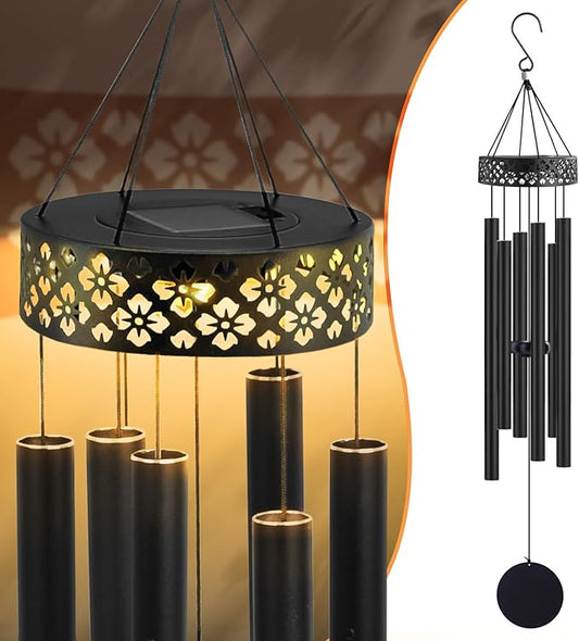 42" Solar Deep Tone Wind Chimes for Outside Clearance, Solar Large Metal Windchimes for Loss of Loved One, Memorial Heavy Duty Chimes Outdoor for Garden,Sympathy Gifts,Black