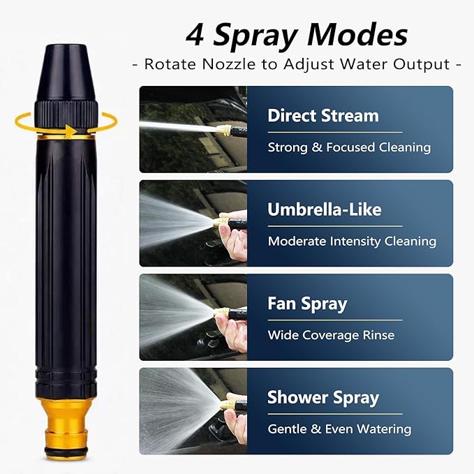 2PCS Heavy Duty Adjustable Hose Nozzle, High Pressure Jet Sweeper Spray Nozzle with Leak-Proof Design, Metal Garden Hose Sprayer for Car Wash, Lawn, Patio Cleaning